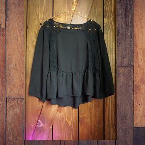 Forever 21 Black Peplum Ruffle Blouse L